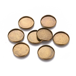 Lünettenschalen aus Messing mit glattem Rand, Fassungen für Cabochon, Nickelfrei, Antik Bronze, 20x2 mm, flache runde Schale: 18 mm
