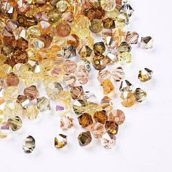 Perles de verre tchèques, facette, Toupie, verge d'or, 4x3.5~4mm, Trou: 1mm, environ 720 pcs / sachet 