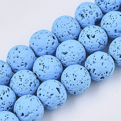 Brins de perles de pierre de lave naturelle peintes à la bombe, ronde, lumière bleu ciel, 10~11mm, Trou: 1.4mm, Environ 37~39 pcs/chapelet, 14.96 pouce (38 cm)