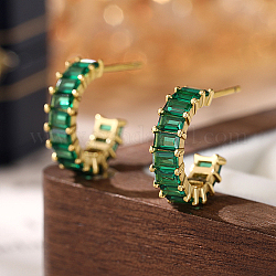 Orecchini a bottone ad anello in argento sterling dorato con micro pavè di zirconi cubici, orecchini a mezzo cerchio, verde, 13x4mm