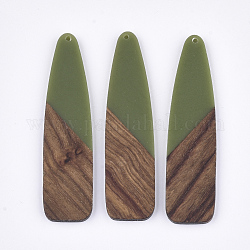 Grandes colgantes de resina y madera de nogal, bala, verde oliva, 66~66.5x17x3~3.5mm, agujero: 1.6 mm