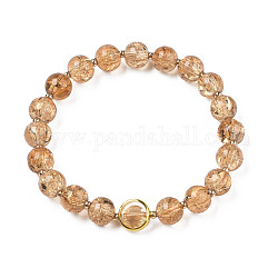 Bracelet extensible en perles de verre rondes avec anneau en laiton plaqué or pour femme, tan, diamètre intérieur: 2 pouce (5 cm)