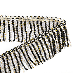 Bordatura con nappine in corda intrecciata in poliestere bicolore, frangia di lingotti, decorazione della tenda, accessori costume, nero, 79~80x2.5mm, 12m / scheda