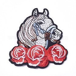 Tissu de broderie informatisé fer/coudre sur les patchs, accessoires de costumes, appliques, cheval avec rose, colorées, 78x72x1.5mm