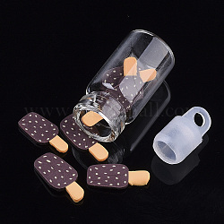 Ручной полимерной глины ногтей декоративные аксессуары, с стеклянной бутылкой для желаний и пластиковой пробкой для ccb, леденец, кокосового коричневый, 11~13x3~6x0.6~1.5 мм