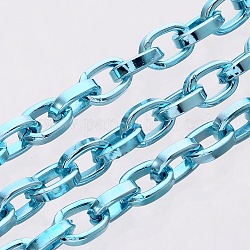 Cadenas de cable de aluminio, sin soldar, Plano Oval, azul, 8x5.5x2mm