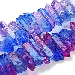 Нити натуральных окрашенных кварцевых бусин, Двухцветный цвет, чип, королевский синий, 17~27x5~9x7~9 мм, отверстие : 1 мм, около 66 шт / нитка, 16.14'' (41 см)