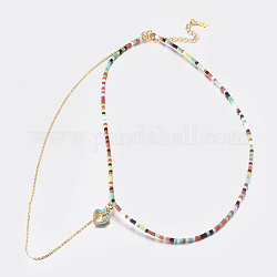 Натуральный персиковый лунный камень многоуровневые ожерелья, слоистые ожерелья, с латунной фурнитурой , сердце, 14.5 дюйм (37 см), 1 мм