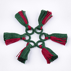 Polycoton (polyester coton) gland grand pendentif décorations, deux tons, vert foncé, 65~68x22x10~15mm, Trou: 14.5x10mm