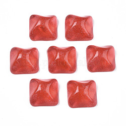 Cabochon in resina trasparente, cabochon increspati d'acqua, con polvere di scintillio, quadrato, rosso, 16x16x8.5~9mm