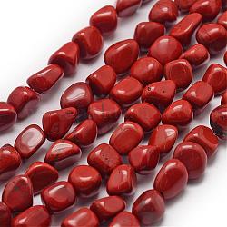 Los abalorios rojos jaspe hebras naturales, pepitas, 7~9x7~9x3~8mm, agujero: 1 mm, aproximamente 42~47 pcs / cadena, 15.7 pulgada (40 cm)