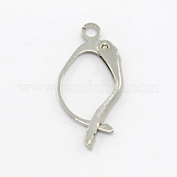 Platinum Plated Brass Leverback Earring Findings, with Loop, Nickel Free, 19x10x2mm, Hole: 1.5mm, Pin: 1mm