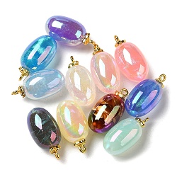 Acrylic Pendants with Giltter Powder, with Alloy Finding, Oval, Mixed Color, 26~26.5x13~13.5x13~13.5mm, Hole: 2mm