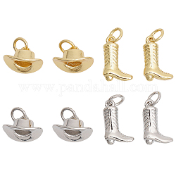 CHGCRAFT 8Pcs 4 Style Rack Plating Brass Charms, with Jump Ring, Long-Lasting Plated, Cadmium Free & Lead Free, Boot & Hat, Platinum & Golden, 6.5~13x9~12x3.5~8mm, Hole: 3mm, 2pcs/style