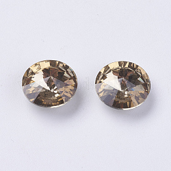 Diamante de imitación de cristal en punta, rhinestone del rivoli, Grado A, espalda plateada, cono, luz colorado topaz, 5x3mm