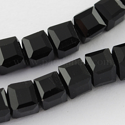 Chapelets de perles en verre, facette, cube, noir, 7~8x7~8x7~8mm, Trou: 1mm, Environ 72 pcs/chapelet, 21.6 pouce