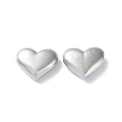 Perline in ottone, cuore, Vero platino placcato, 12x14.5x5mm, Foro: 1.2 mm