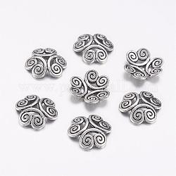 Tibetische Perlen Kappen & Kegel Perlen, Bleifrei und cadmium frei, Blume, Antik Silber Farbe, 13x3.5 mm, Bohrung: 2 mm