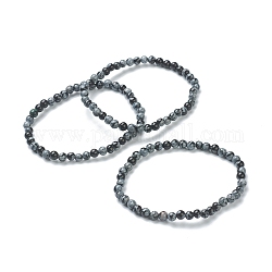 Natural Snowflake Obsidian Beaded Stretch Bracelets, Round, Beads: 4~5mm, Inner Diameter: 2-1/4 inch(5.65cm)