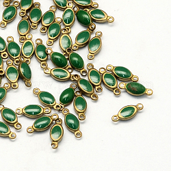 Antique Bronze Plated Brass Enamel Oval Links connectors, Enamelled Sequins, Green, 4x10.5x3mm, Hole: 1mm