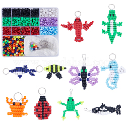 SUNNYCLUE 1 Box DIY 10 Sets Bead Animals Keychain Kit 8mm Large Hole Pony Beads Pets Animal Video Tutorials Red Green Gecko Lizard Beading Animal Bead Pet Key Chains Polyester Cord String for Crafts