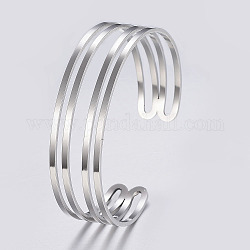 Hollow 304 Stainless Steel Wide Band Cuff Bangles, Stainless Steel Color, 2-1/8 inchx2-3/8 inch(54x60mm)