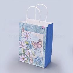 Sacchetti regalo in carta fantasia farfalla con manici, per il matrimonio di compleanno festa di natale, rettangolo, dodger blu, 15x21x8cm