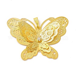 Ottone con pendenti in strass, filigrana, Ciondoli farfalla 3d, oro, 37x51x6mm, Foro: 8x3 mm