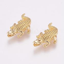 Messing Perlen, Krokodil / Alligator, golden, 24x17x6 mm, Bohrung: 1.5 mm