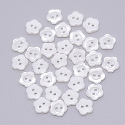 Resin Button, Mixed Dyed and Undyed, 2-hole, Flower, White, 11x11x2.2mm, Hole: 1.5mm