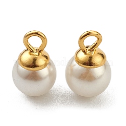 304 charms in acciaio inox, con perle di plastica bianca imitazione perla, oro, 9x6mm, Foro: 1.5 mm