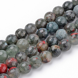 Naturali africane perline Bloodstone fili, perle di pietra eliotropio, sfaccettato, tondo, 6~6.5mm, Foro: 1 mm, circa 63pcs/filo, 15.5 pollice