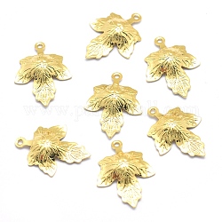 Brass Pendants, Lead Free & Cadmium Free & Nickel Free, Leaf, Real 18K Gold Plated, 15.5x12x2mm, Hole: 1mm