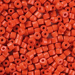 Opaque Colours Glass Round Bugle Beads, Round Hole, Tomato, 4~6x5~6mm, Hole: 1.8mm, about 2250pcs/pound