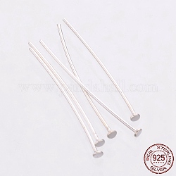 925 Sterling Silver Flat Head Pins, Silver, 40x1.5x0.6mm, Head: 1.5mm
