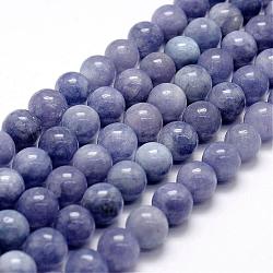 Chapelets de perles en jade blanc naturel d'imitation aigue-marine, ronde, teinte, support violet, 10mm, Trou: 1.2mm, Environ 37 pcs/chapelet, 14.7 pouce