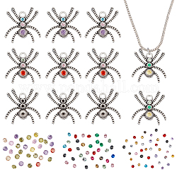 Ahadermaker bricolage kit de fabrication de pendentif araignée pour halloween, y compris les supports de cabochon pendentif en alliage, cabochons de diamants en strass acrylique et zircone cubique, couleur mixte, 120 pcs / boîte