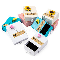Boîte à bijoux en carton, avec fleur en papier et autocollants, rectangle, couleur mixte, 9.05x7.05x3.05 cm, 6.05x6.1x3.65 cm, 8 pièces / kit