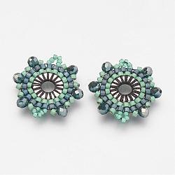 Liens de perles de rocaille japonaises miyuki & toho, motif de tissage, fleur, verte, 22x20x3mm, Trou: 1~2mm