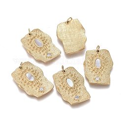 316 Surgical Stainless Steel Pendants, with Jump Rings & Shell & Crystal Rhinestone, Rectangle, Golden, 25x18x2.5mm, Hole: 3.6mm
