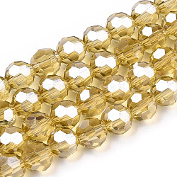 Electroplate Glass Bead Strands, Pearl Luster Plated, Faceted(32 Facets), Round, Light Khaki, 8x7mm
