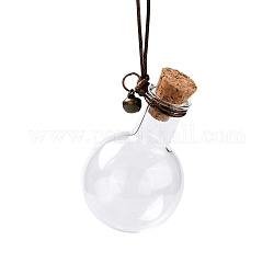 Ornamento di bottiglie di sughero in vetro a forma di palla, con cordone cerato e campana di ferro, bottiglie vuote di vetro che desiderano, fiale fai da te per decorazioni pendenti, chiaro, 20~23.5cm, capacità: 15 ml (0.51 fl. oz)