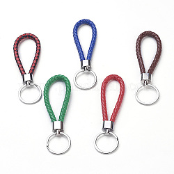 Geflochtener PU-Schlüsselanhänger, mit Legierungsbefund und Eisenring, Platin Farbe, Mischfarbe, 125~130x7.5~8 mm