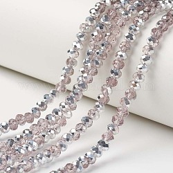 Placcare trasparente perle di vetro fili, mezzo argento placcato, sfaccettato, rondelle, roso, 4x3mm, Foro: 0.4 mm, circa 130pcs/filo, 16.54 pollice (42 cm)