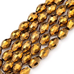 Electroplate Glass Beads, Golden Plated, Faceted Oval, Gold, bead: 8mm long, 6mm thick, hole: 1.5mm, about 72pcs/strand