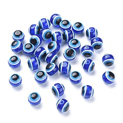 Redondas abalorios de resina mal de ojo, azul medio, 11.5~12x11mm, agujero: 2.5 mm