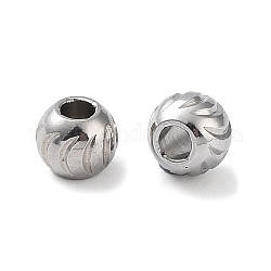 Perles en 303 acier inoxydable, ronde avec motif de lune, couleur inoxydable, 4x3mm, Trou: 1.5mm