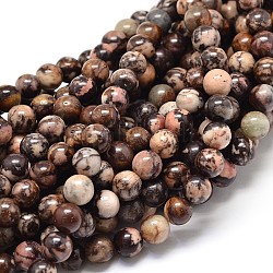 Natural Rhodonite Round Beads Strands, 10mm, Hole: 1mm, about 40pcs/strand, 15.3inch