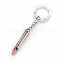 Alloy Pointed Keychain, Bullet, with Iron Findings, Antique Silver, 110mm
