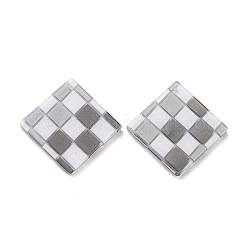 Ciondoli acrilici rombo stile scacchiera, grigio, 28x28x2.5mm, Foro: 1.2 mm
